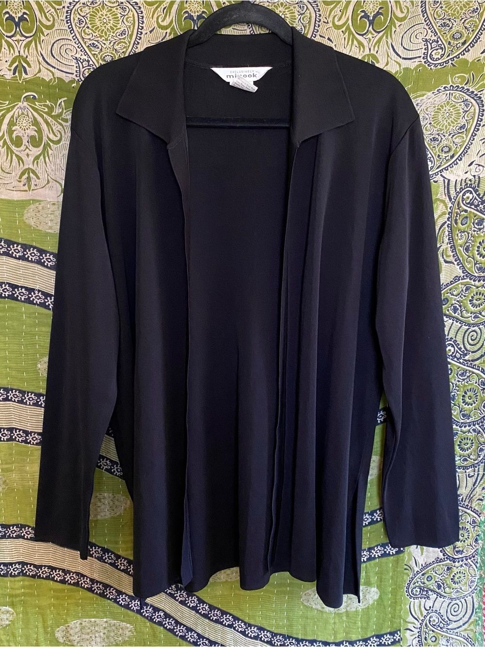 Exclusively Misook Black Open Front Knit Minimal Cardigan Extra Large Old Money